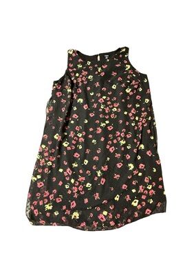 Chaps 18W Black Floral Sleeveless Sheath Dress Plus Size Chiffon Overlay